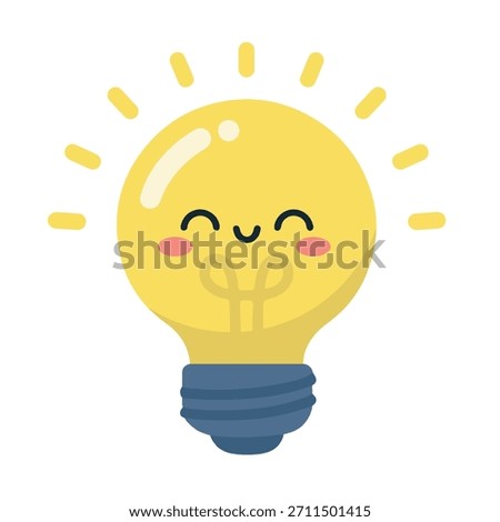 A bright light bulb character with a cute smiling face, symbolizing ideas, creativity, imagination, and positive thinking. Great for education, innovation, and branding.