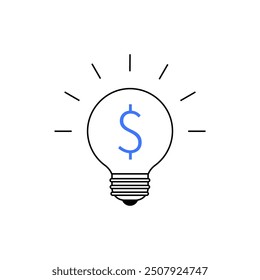 Bombilla brillante con signo de dólar en el interior, que indica creatividad financiera, innovación en estrategias económicas o eficiencia energética. Adecuado para ilustrar ideas financieras o de negocios.