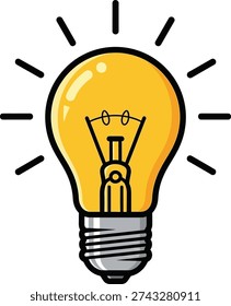 Bright light bulb icon with internal filament design symbolizing ideas and creativity