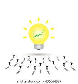 Bright light bulb with improvement graph represent successful concept. Unity of organize make the successful concept.