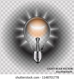 Bright light bulb isolated. Transparent background with light bulb. Vector illustration.