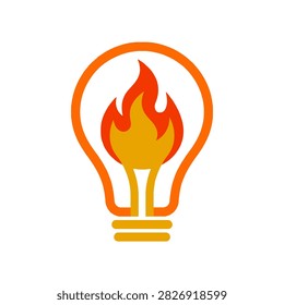A bright light bulb with vivid fire burning inside it