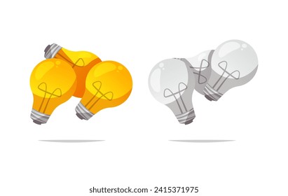 Bright light bulbs and dark light bulbs vector isolated on white background.