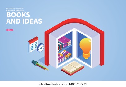 Bright light bulbs are hidden in books, books and ideas