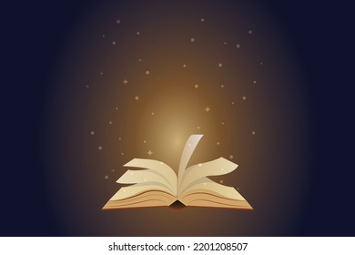 Luz brillante que viene del libro abierto. Libro Abierto Con Luces Mágicas. El conocimiento es poder. Ilustración del vector