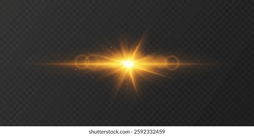 Bright light effect of flare and star explosion with sparks.