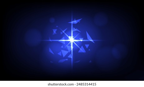 Bright light effect on dark blue backdrop with triangle shapes. Vector illustration. Design for wallpaper, background, template. 