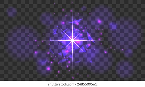 Heller Lichteffekt auf transparentem Hintergrund. Violett glühend. Vektorillustration. 