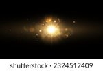 Bright light effect with rays and glare shines with golden light for vector illustration.	