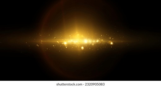 Bright light effect with rays and glare shines with golden light for vector illustration.