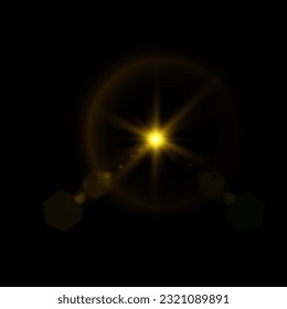 Bright light effect with rays and glare shines with golden light for vector illustration.	
