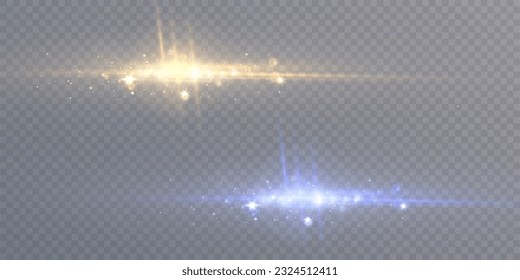 Bright light effect with rays and glare shines with golden light for vector illustration.	