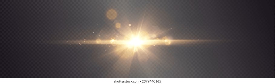 Bright light effect with rays and glare shines with golden light for vector illustration.	
