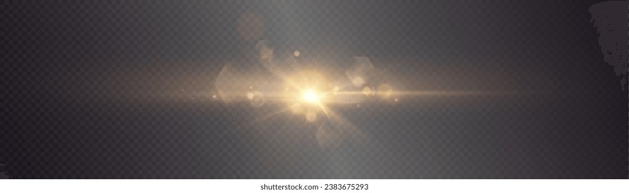 Bright light effect with rays and glare shines with golden light for vector illustration.	
