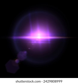 Bright light effect with rays and glare shines with blue light for vector illustration.