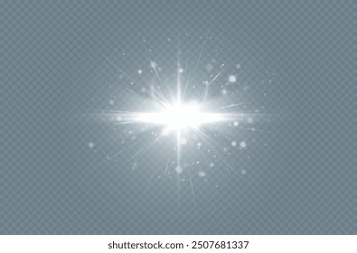 Efecto de luz brillante con rayos y resplandor para la Ilustración vectorial. Fondo transparente