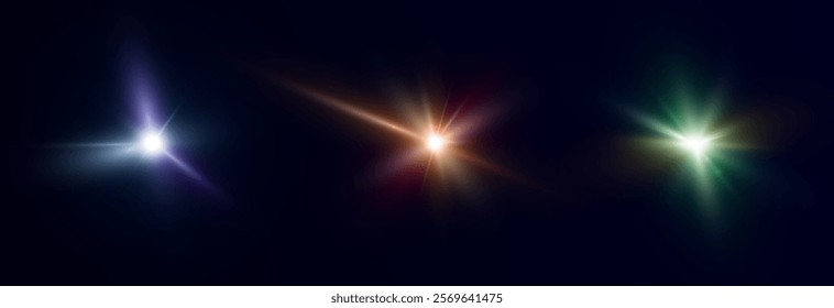 Bright light effect with rays and glare shines with colorful light for vector illustration.