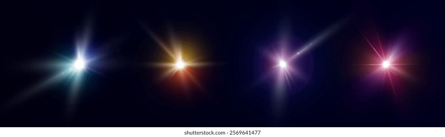 Bright light effect with rays and glare shines with colorful light for vector illustration.