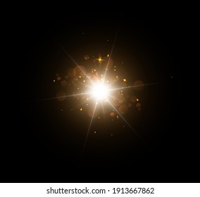 Bright light effect with rays and highlights for vector illustration.