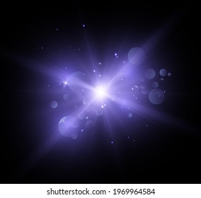 Bright light effect with rays and highlights for vector illustration.