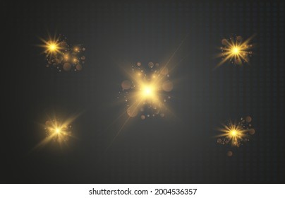 Bright light effect with rays and highlights for vector illustration.	