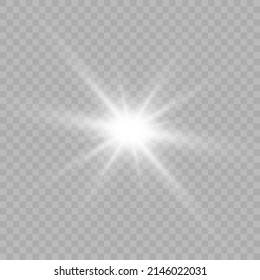Bright light effect with rays and highlights for vector illustration.	