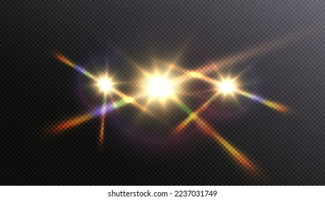 Bright light effect with rays and highlights for vector illustration.	
