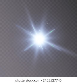 Bright light effect with rays and highlights for vector illustration.	

