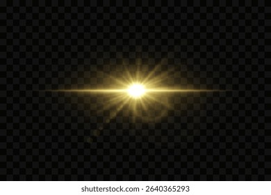 Bright light effect of a star with glowing rays. On a transparent background.