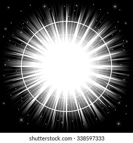 Bright light or explosion on black background