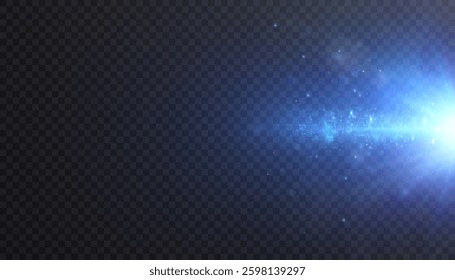 Bright light explosion with rays and glare in side projection. Abstract light effect for background.