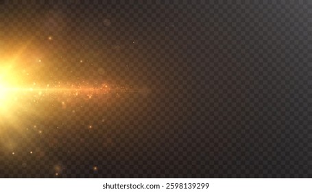 Bright light explosion with rays and glare in side projection. Abstract light effect for background.