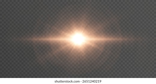 Bright light flare with rays and soft glow on transparent background. Universal light effects for illustrations. Vector