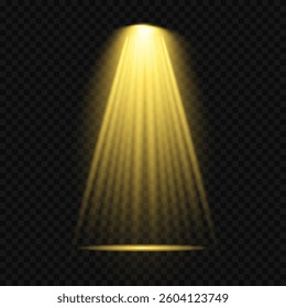 Bright light flash with cross-shaped beams, radiant white starburst, glowing flare overlay. Spotlight and Star with Bokeh and Dust Effect. Glowing Abstract. Yellow light effects. Light design element.