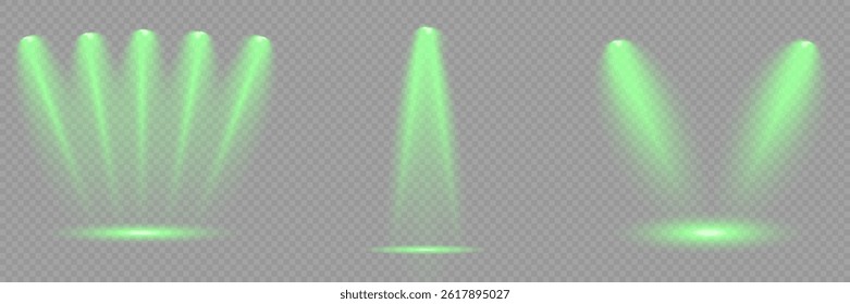 Bright light flash with cross-shaped beams, radiant green starburst.  Glowing abstract isolated lenses light effects. Beam from a spotlight and a star. Sunlight, abstract special effect