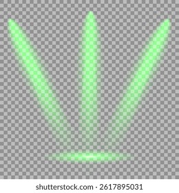 Bright light flash with cross-shaped beams, radiant green starburst.  Glowing abstract isolated lenses light effects. Beam from a spotlight and a star. Sunlight, abstract special effect