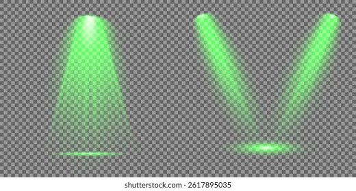Bright light flash with cross-shaped beams, radiant green starburst.  Glowing abstract isolated lenses light effects. Beam from a spotlight and a star. Sunlight, abstract special effect