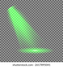 Bright light flash with cross-shaped beams, radiant green starburst.  Glowing abstract isolated lenses light effects. Beam from a spotlight and a star. Sunlight, abstract special effect
