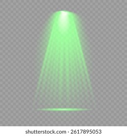 Bright light flash with cross-shaped beams, radiant green starburst.  Glowing abstract isolated lenses light effects. Beam from a spotlight and a star. Sunlight, abstract special effect