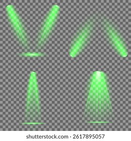 Bright light flash with cross-shaped beams, radiant green starburst.  Glowing abstract isolated lenses light effects. Beam from a spotlight and a star. Sunlight, abstract special effect