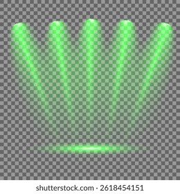 Bright light flash with cross-shaped beams, radiant green starburst.  Glowing abstract isolated lenses light effects. Beam from a spotlight and a star. Sunlight, abstract special effect