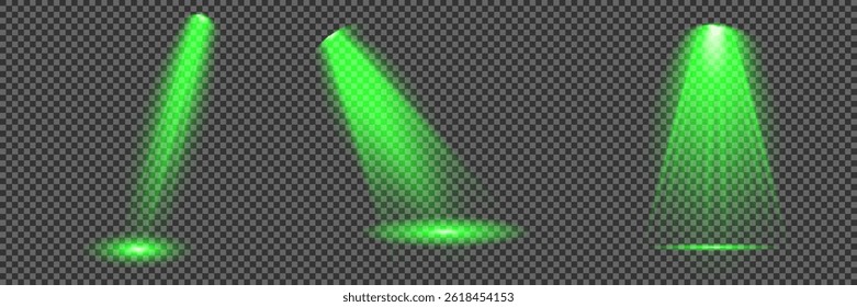 Bright light flash with cross-shaped beams, radiant green starburst.  Glowing abstract isolated lenses light effects. Beam from a spotlight and a star. Sunlight, abstract special effect