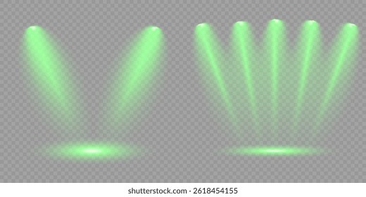Bright light flash with cross-shaped beams, radiant green starburst.  Glowing abstract isolated lenses light effects. Beam from a spotlight and a star. Sunlight, abstract special effect