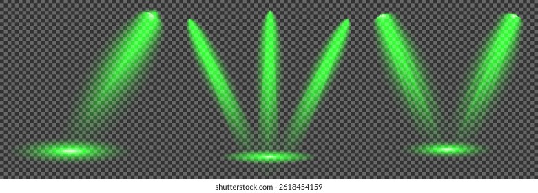 Bright light flash with cross-shaped beams, radiant green starburst.  Glowing abstract isolated lenses light effects. Beam from a spotlight and a star. Sunlight, abstract special effect