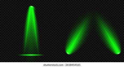 Bright light flash with cross-shaped beams, radiant green starburst.  Glowing abstract isolated lenses light effects. Beam from a spotlight and a star. Sunlight, abstract special effect