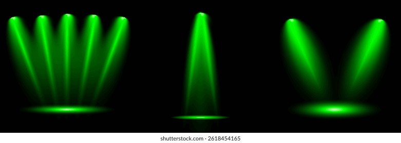 Bright light flash with cross-shaped beams, radiant green starburst.  Glowing abstract isolated lenses light effects. Beam from a spotlight and a star. Sunlight, abstract special effect