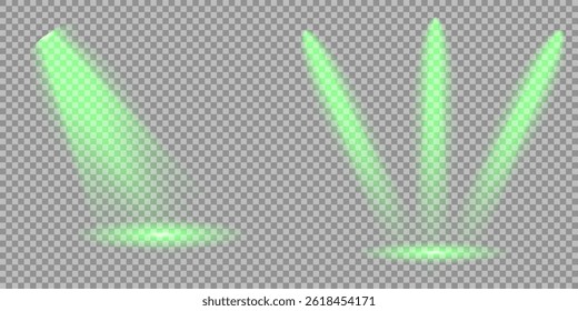 Bright light flash with cross-shaped beams, radiant green starburst.  Glowing abstract isolated lenses light effects. Beam from a spotlight and a star. Sunlight, abstract special effect