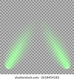 Bright light flash with cross-shaped beams, radiant green starburst.  Glowing abstract isolated lenses light effects. Beam from a spotlight and a star. Sunlight, abstract special effect