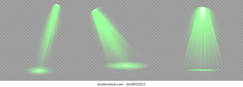 Bright light flash with cross-shaped beams, radiant green starburst.  Glowing abstract isolated lenses light effects. Beam from a spotlight and a star. Sunlight, abstract special effect