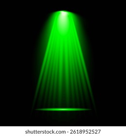 Bright light flash with cross-shaped beams, radiant green starburst.  Glowing abstract isolated lenses light effects. Beam from a spotlight and a star. Sunlight, abstract special effect